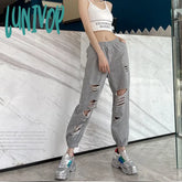 Lunivop Fashion Hole Streetwear Women Harem Pants Summer Harajuku Hollow Out High Waist Elastic